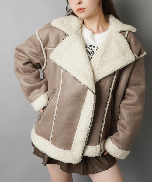 ゆるダボ甘辛MIX☆ボアムートンジャケット（ムートンコート）｜SPINNS