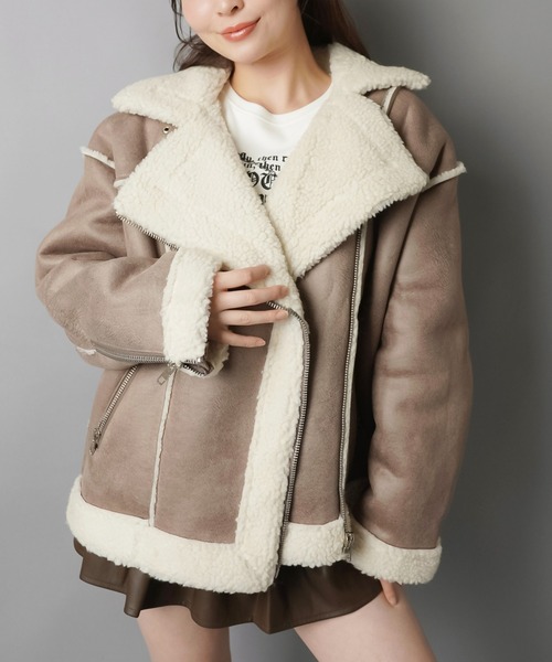 SPINNS（スピンズ）の「ゆるダボ甘辛MIX★ボアムートンジャケット（ムートンコート・レディース・ブラウン系その他/ブラック系その他/ベージュ系その他・ONESIZE）」の17枚目の写真