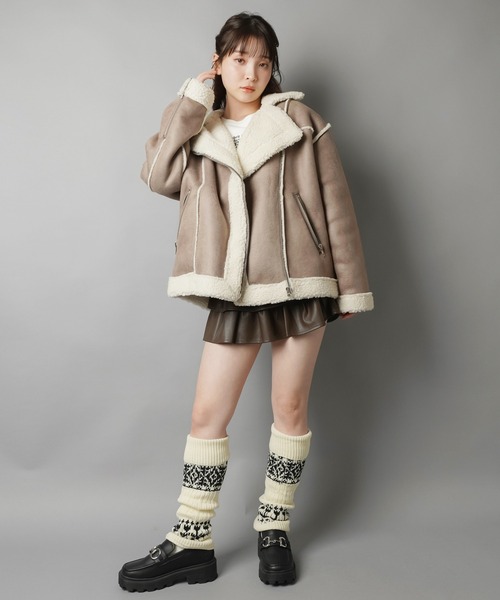 ゆるダボ甘辛MIX☆ボアムートンジャケット（ムートンコート）｜SPINNS