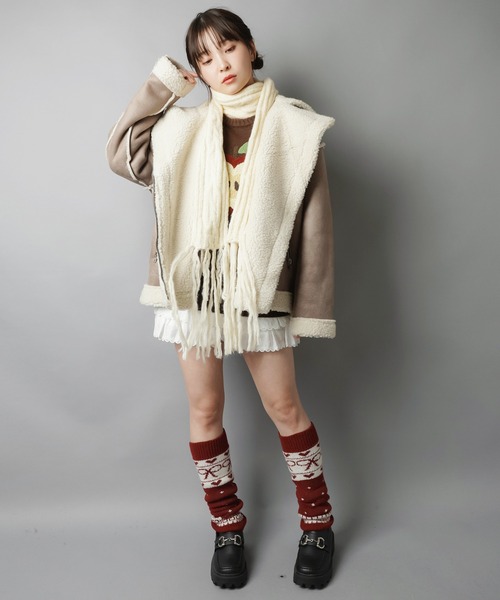 SPINNS（スピンズ）の「ゆるダボ甘辛MIX★ボアムートンジャケット（ムートンコート・レディース・ブラウン系その他/ブラック系その他/ベージュ系その他・ONESIZE）」の19枚目の写真