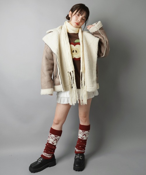 SPINNS（スピンズ）の「ゆるダボ甘辛MIX★ボアムートンジャケット（ムートンコート・レディース・ブラウン系その他/ブラック系その他/ベージュ系その他・ONESIZE）」の21枚目の写真