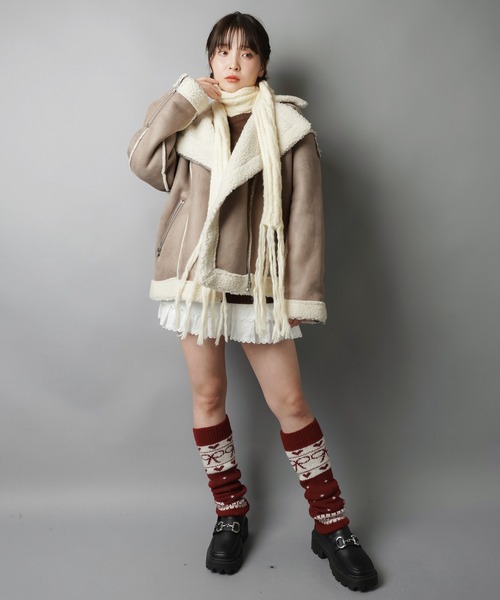 SPINNS（スピンズ）の「ゆるダボ甘辛MIX★ボアムートンジャケット（ムートンコート・レディース・ブラウン系その他/ブラック系その他/ベージュ系その他・ONESIZE）」の22枚目の写真