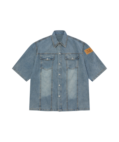 MUCENT(ムセント)の「カントリーロールアップデニム半袖シャツ(2カラー)(シャツ/ブラウス・レディース・チャコール/ライトブルー・FREE)」の2枚目の写真