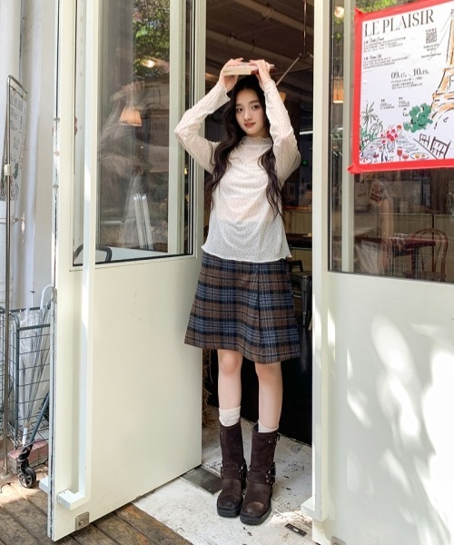 gossip!ロサンゼルス(ゴシップロサンゼルス)の「Y2Kガーリー レトロチェックAラインスカート/ミディ丈 【サイズあり】 厚手(韓国ファッションガーリー定番)(スカート・レディース・チェック・M/S/L)」の18枚目の写真