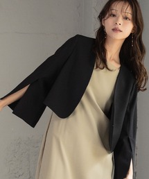 Flolia（フロリア）の「スリットスリーブノーカラージャケット ボレロ ショート丈 結婚式 オケージョン フォーマル セレモニー 卒業式 卒園式 入学式 入園式【洗える】《着用動画あり》（ノーカラージャケット）」