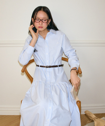 Flare Long Shirt Dress_ Blue Stripe
