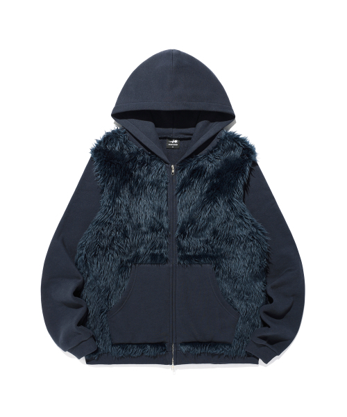 FUR YETI HOODIE ZIP UP_NAVY (NG2FFUM490A) — тёплое худи на молнии, тёмно‑синее