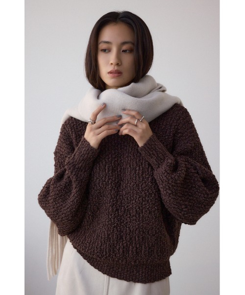 AZUL by moussy（アズールバイマウジー）の「ソフトタッチニットフリンジストール（マフラー・レディース・アイボリー/チャコールグレー/ミント/ピンク・FREE）」の6枚目の写真