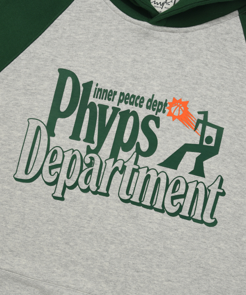 PHYSICAL DEPARTMENT(フィジカル デパートメント)の「ベスキットボールシュートラグランフード_グレー/ダークグリーン(パーカー・レディース・その他・SMALL/MEDIUM/LARGE/X-LARGE)」の5枚目の写真