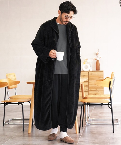 jiggys shop(ジギーズショップ)の「着る毛布 モコボアルームコート あったかルームウェア(ルームウェア/パジャマ・メンズ・ネイビー/ブラウン/ブラック/チャコールグレー/アイボリー・FREE)」の3枚目の写真