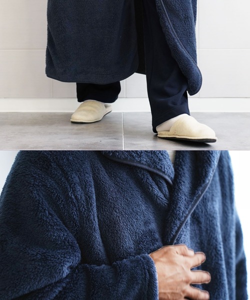 jiggys shop(ジギーズショップ)の「着る毛布 モコボアルームコート あったかルームウェア(ルームウェア/パジャマ・メンズ・ネイビー/ブラウン/ブラック/チャコールグレー/アイボリー・FREE)」の12枚目の写真