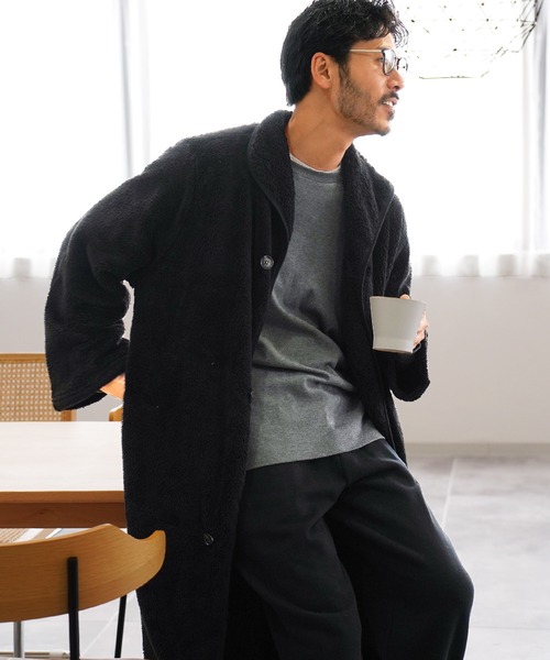 jiggys shop(ジギーズショップ)の「着る毛布 モコボアルームコート あったかルームウェア(ルームウェア/パジャマ・メンズ・ネイビー/ブラウン/ブラック/チャコールグレー/アイボリー・FREE)」の7枚目の写真