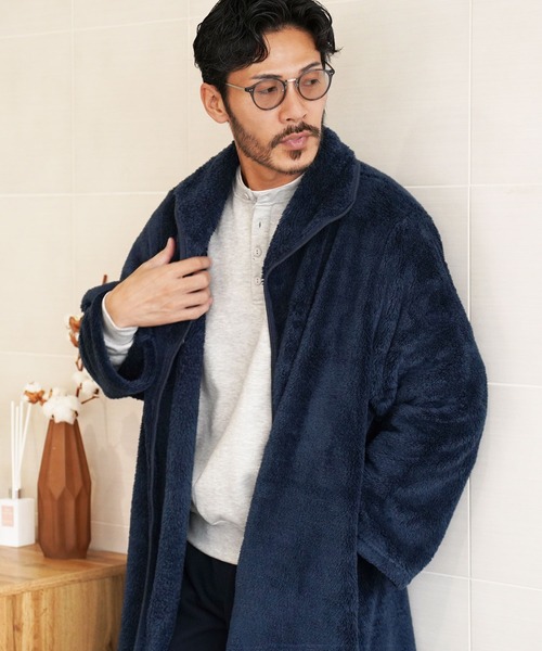 jiggys shop(ジギーズショップ)の「着る毛布 モコボアルームコート あったかルームウェア(ルームウェア/パジャマ・メンズ・ネイビー/ブラウン/ブラック/チャコールグレー/アイボリー・FREE)」の21枚目の写真