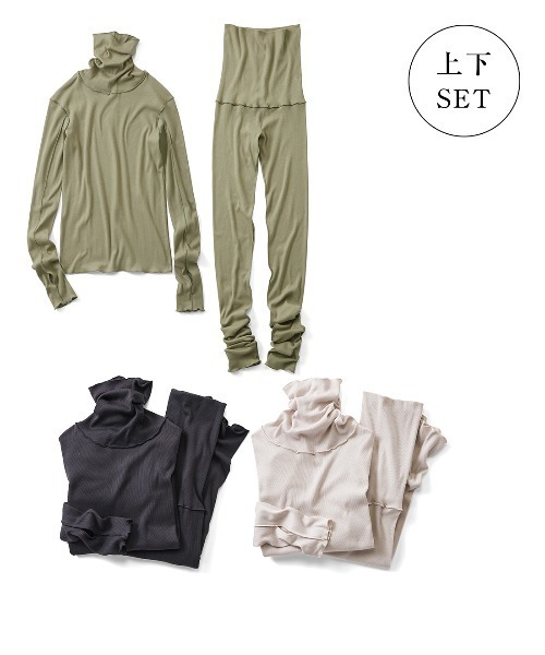 IEDIT（イディット）の「【パジャマインナー】ＩＥＤＩＴ　綿１００％吸湿発熱＆シアバター加工の肌心地やさしい「ほか綿」インナーセット（インナーウェア/肌着・レディース・グリーン/チャコールグレー/グレイッシュベージュ・3L/LL/L/M/S/4L）」の4枚目の写真