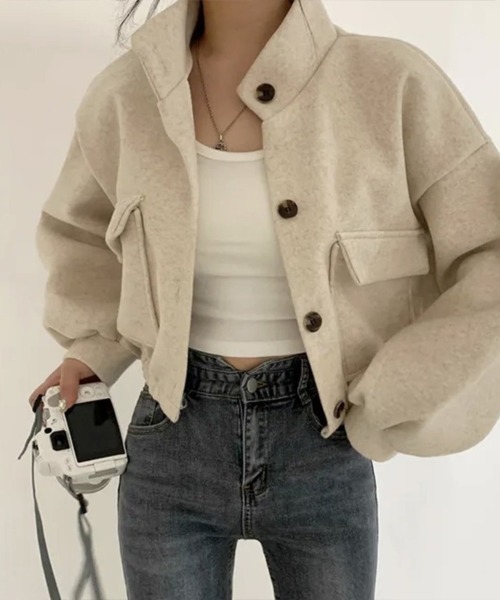 Flugge(フラッジー)の「ショート丈メルトンコート(その他アウター・レディース・アイボリー/ブラック・MEDIUM/LARGE)」の2枚目の写真