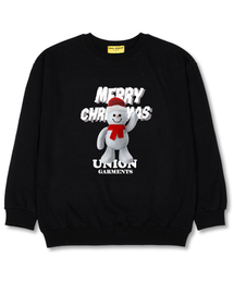 スノウマン オーバーサイズ スウェットクリスマスTシャツ [裏毛]ブラック