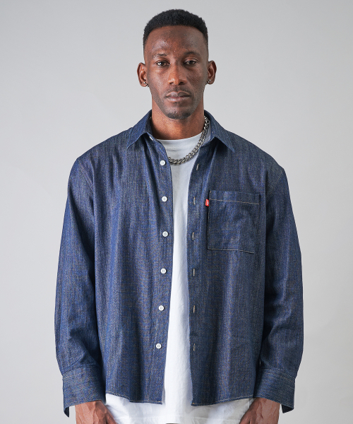 BEOM(ボム)の「ボムドンベクロゴデニムオーバーサイズシャツ(ブルー)(シャツ/ブラウス・メンズ・その他・MEDIUM/LARGE)」の7枚目の写真