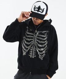 ジップフーディ|Fire Skeleton Rhinestone Zip Hoodie|SUPPLIER