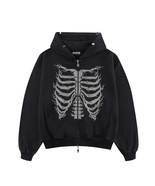 SUPPLIER(サプライヤー)の「ジップフーディ|Fire Skeleton Rhinestone Zip Hoodie|SUPPLIER(パーカー・メンズ・グレー/ブラック・LARGE/MEDIUM/X-LARGE/SMALL)」の6枚目の写真