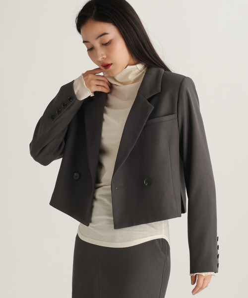studio CLIP（スタディオクリップ）の「【daily CLIP】Wボタンショートジャケット（テーラードジャケット・レディース・ベージュ/チャコール・FREE）」の7枚目の写真