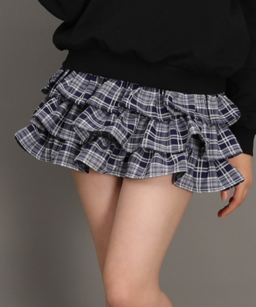 PINKHUNT(ピンクハント)の「PINKHUNT ティアード フリルミニスカート 1228K(スカート・キッズ・ブルー/ホワイト・120cm/130cm/140cm/150cm/160cm)」の1枚目の写真