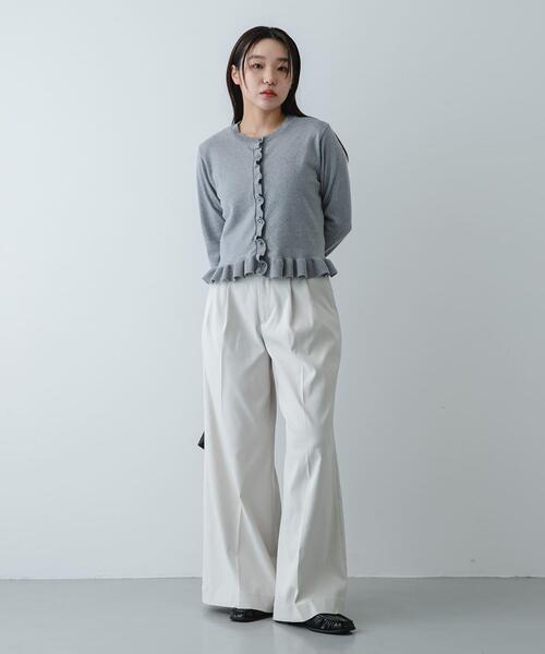 SENSE OF PLACE by URBAN RESEARCH（センスオブプレイスバイアーバンリサーチ）の「『洗濯可』フリルトリムニットカーディガン（ニット/セーター・レディース・ピンク/ネイビー/グレー・ONE）」の6枚目の写真