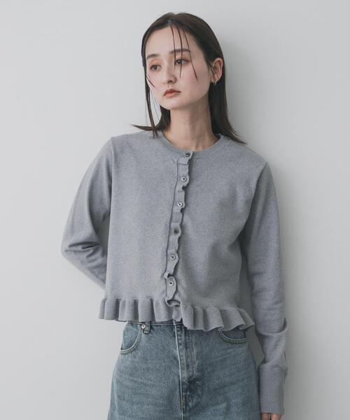 SENSE OF PLACE by URBAN RESEARCH（センスオブプレイスバイアーバンリサーチ）の「『洗濯可』フリルトリムニットカーディガン（ニット/セーター・レディース・ピンク/ネイビー/グレー・ONE）」の7枚目の写真