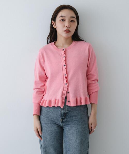 SENSE OF PLACE by URBAN RESEARCH（センスオブプレイスバイアーバンリサーチ）の「『洗濯可』フリルトリムニットカーディガン（ニット/セーター・レディース・ピンク/ネイビー/グレー・ONE）」の12枚目の写真
