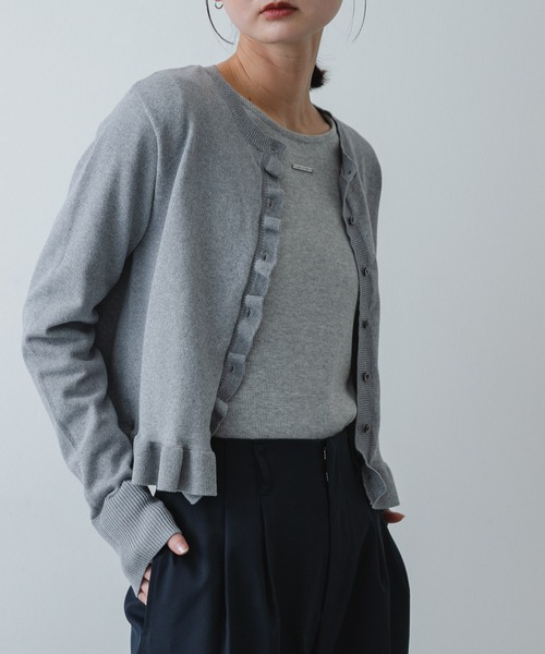 セール】『洗濯可』フリルトリムニットカーディガン（カーディガン