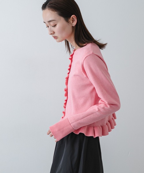 セール】『洗濯可』フリルトリムニットカーディガン（カーディガン