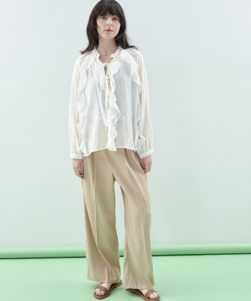 Shelly island（シェリーアイランド）の「楊柳シアーフリルシャツ（シャツ/ブラウス・レディース・ブルー/ブラック/ホワイト・FREE）」の11枚目の写真