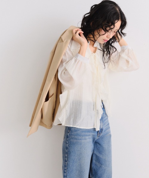 Shelly island（シェリーアイランド）の「楊柳シアーフリルシャツ（シャツ/ブラウス・レディース・ブルー/ブラック/ホワイト・FREE）」の12枚目の写真