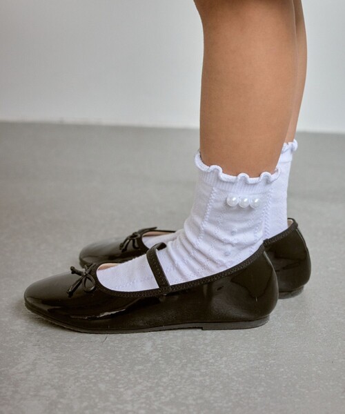 ROPE' PICNIC(ロペピクニック)の「【KIDS/キッズ】リボンケーブルショートソックス(ソックス/靴下・キッズ・ホワイト・S/M)」の1枚目の写真