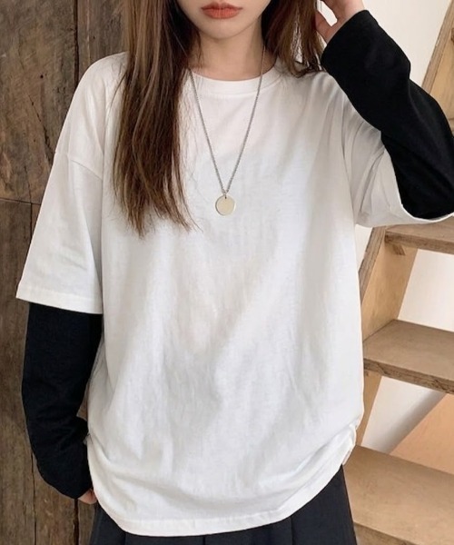 SHEPP(シープ)の「【26年春夏新作】シンプルフェイクレイヤードロンT(Tシャツ/カットソー・メンズ・ブラック/ホワイト・L/M)」の1枚目の写真