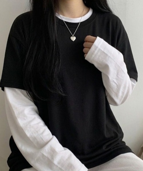 SHEPP(シープ)の「【26年春夏新作】シンプルフェイクレイヤードロンT(Tシャツ/カットソー・メンズ・ブラック/ホワイト・L/M)」の2枚目の写真