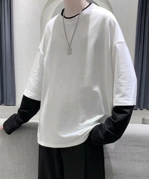 SHEPP(シープ)の「【26年春夏新作】シンプルフェイクレイヤードロンT(Tシャツ/カットソー・メンズ・ブラック/ホワイト・L/M)」の3枚目の写真