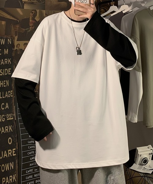SHEPP(シープ)の「【26年春夏新作】シンプルフェイクレイヤードロンT(Tシャツ/カットソー・メンズ・ブラック/ホワイト・L/M)」の5枚目の写真