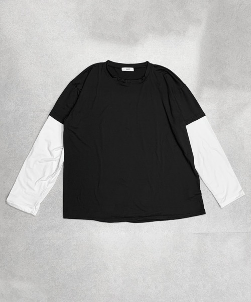 SHEPP(シープ)の「【26年春夏新作】シンプルフェイクレイヤードロンT(Tシャツ/カットソー・メンズ・ブラック/ホワイト・L/M)」の6枚目の写真