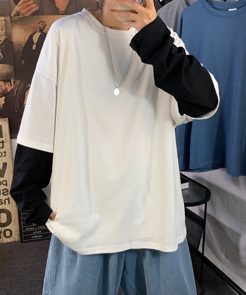 SHEPP(シープ)の「【26年春夏新作】シンプルフェイクレイヤードロンT(Tシャツ/カットソー・メンズ・ブラック/ホワイト・L/M)」の12枚目の写真