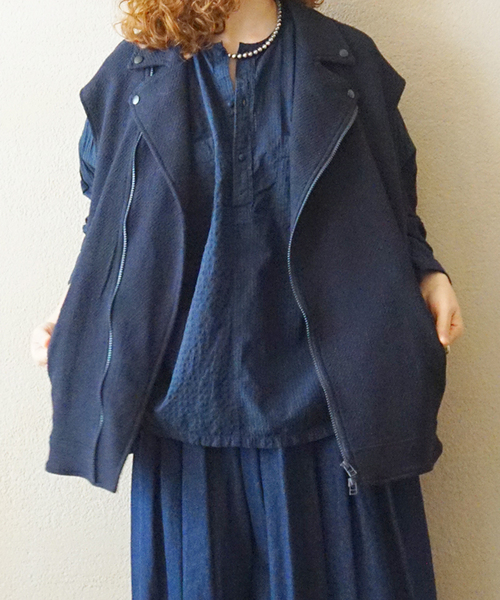 JOURNAL STANDARD LUXE（ジャーナルスタンダード　ラックス）の「MIXツィードライダースベスト（その他アウター・レディース・ネイビー・FREE）」の13枚目の写真