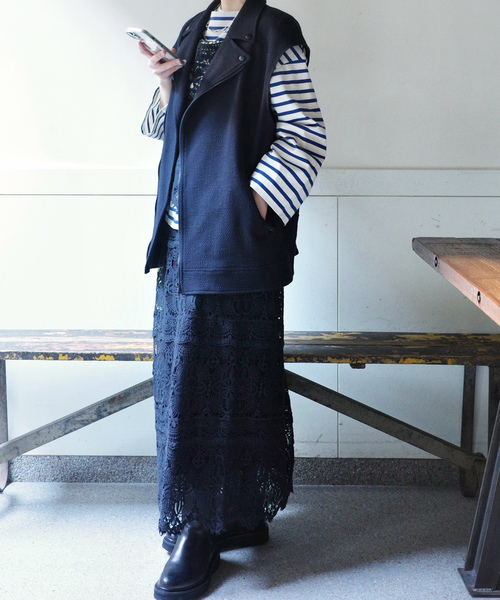 JOURNAL STANDARD LUXE（ジャーナルスタンダード　ラックス）の「MIXツィードライダースベスト（その他アウター・レディース・ネイビー・FREE）」の17枚目の写真