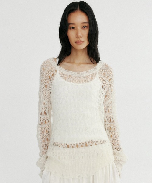 Bie(ビエ)の「グランジニットトップス(Tシャツ/カットソー・レディース・ブラウン/オフホワイト・ONE SIZE)」の1枚目の写真