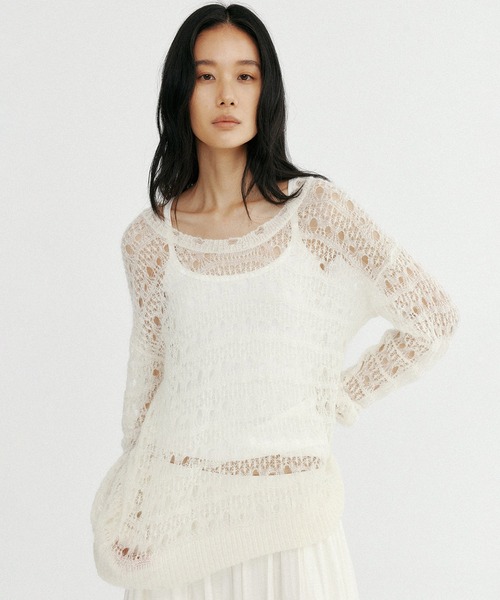 Bie(ビエ)の「グランジニットトップス(Tシャツ/カットソー・レディース・ブラウン/オフホワイト・ONE SIZE)」の3枚目の写真