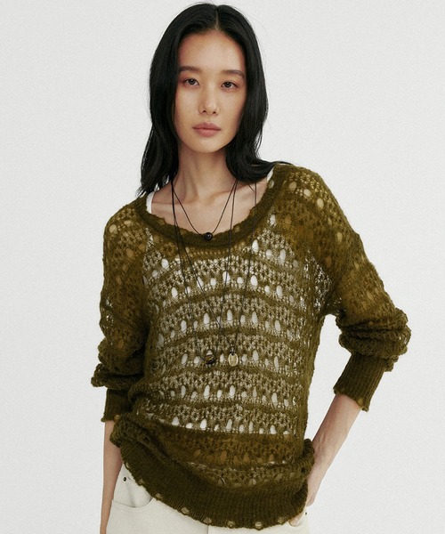 Bie(ビエ)の「グランジニットトップス(Tシャツ/カットソー・レディース・ブラウン/オフホワイト・ONE SIZE)」の13枚目の写真
