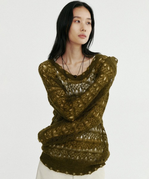 Bie(ビエ)の「グランジニットトップス(Tシャツ/カットソー・レディース・ブラウン/オフホワイト・ONE SIZE)」の21枚目の写真