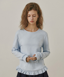 BELLOL（ベロエル）の「Ruffle soft round neck T-shirt SKYBLUE（Tシャツ/カットソー）」