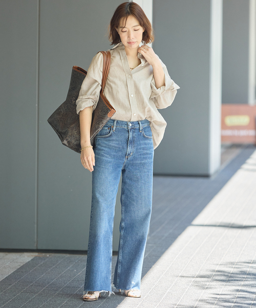 journal standard L'essage(ジャーナルスタンダードレサージュ)の「ヨーロピアンフラックス2WAYシャツ(シャツ/ブラウス・レディース・ブラウン系その他/オレンジ/ベージュ・FREE)」の6枚目の写真