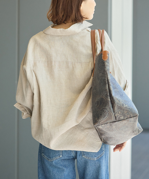 journal standard L'essage(ジャーナルスタンダードレサージュ)の「ヨーロピアンフラックス2WAYシャツ(シャツ/ブラウス・レディース・ブラウン系その他/オレンジ/ベージュ・FREE)」の9枚目の写真