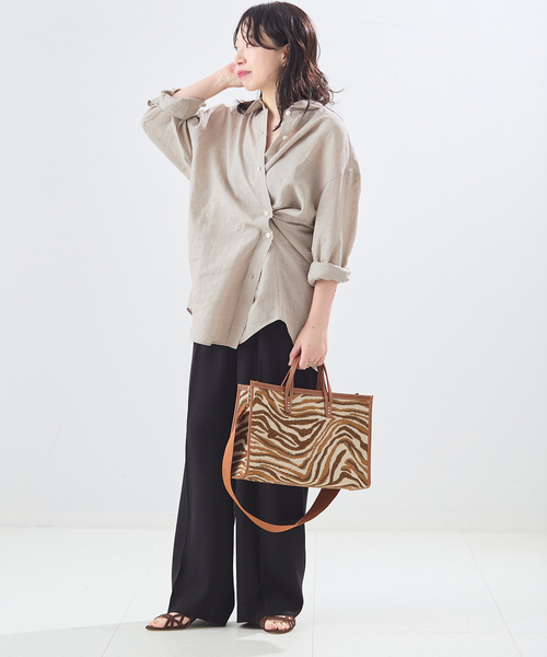 journal standard L'essage(ジャーナルスタンダードレサージュ)の「ヨーロピアンフラックス2WAYシャツ(シャツ/ブラウス・レディース・ブラウン系その他/オレンジ/ベージュ・FREE)」の10枚目の写真