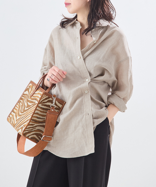 journal standard L'essage(ジャーナルスタンダードレサージュ)の「ヨーロピアンフラックス2WAYシャツ(シャツ/ブラウス・レディース・ブラウン系その他/オレンジ/ベージュ・FREE)」の13枚目の写真